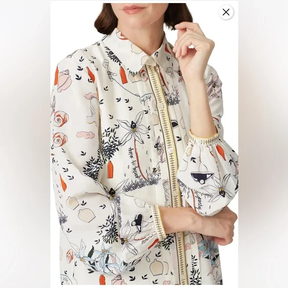 EUC Tory Burch Cora Floral Silk Shirt Dress size 2 - Picture 3 of 10